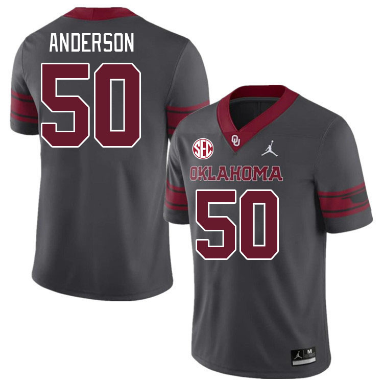 Men #50 Ben Anderson Oklahoma Sooners 2024 SEC Conference College Football Jerseys-Charcoal